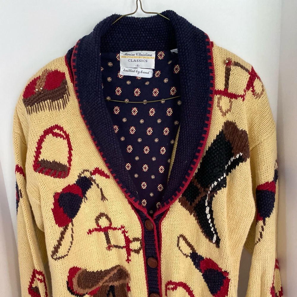 MARISA CHRISTINA CLASSIC HAND KNITTED SWEATER SZ S WESTERN SWEATER HORSE BUTTONS